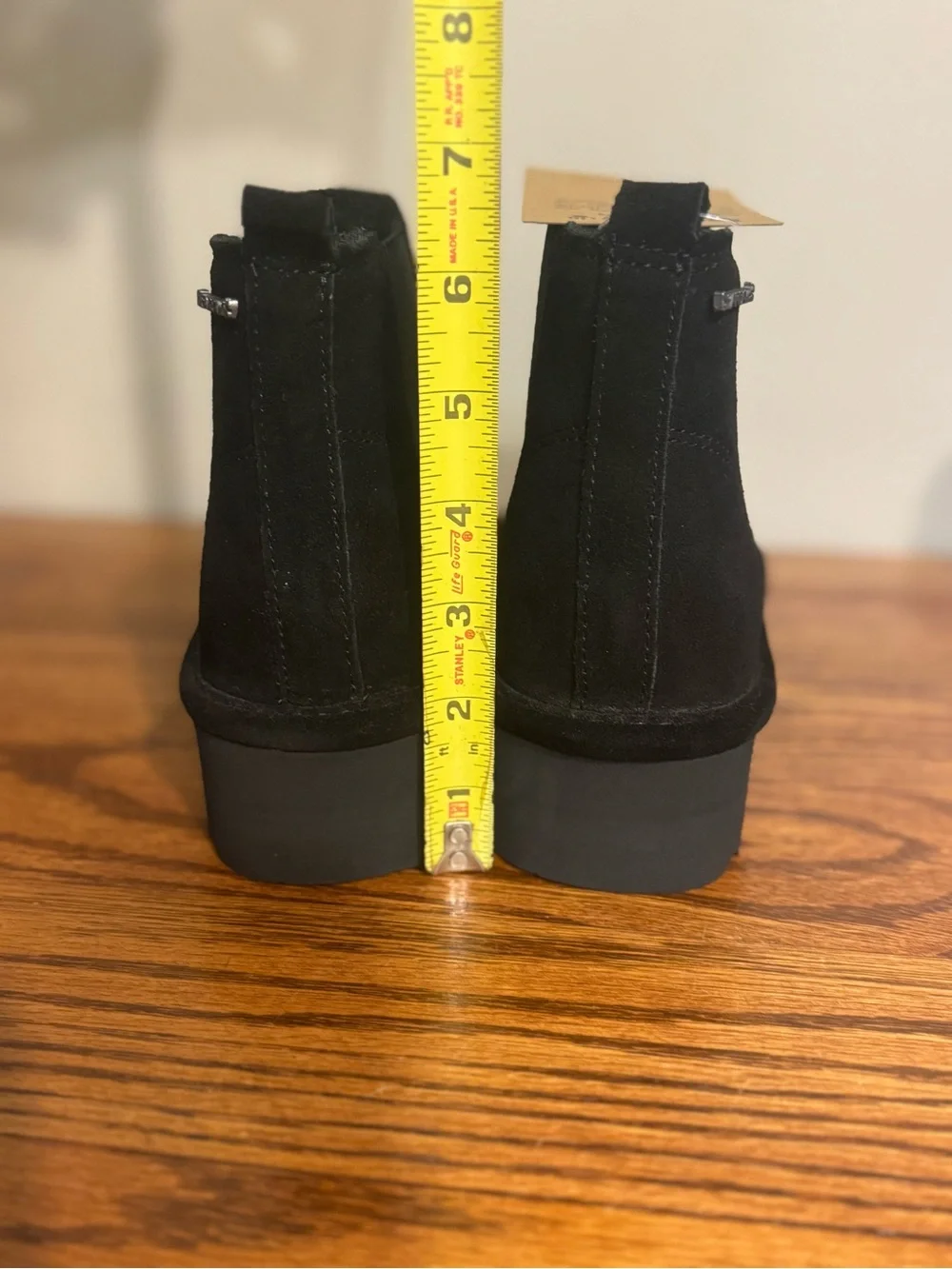 BearPaw Retro Drew Women's Black Suede Platform Sheep Fur Lined Boots - 6